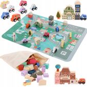 DREWNIANE KLOCKI MIASTO ZESTAW 115 KLOCKÓW PUZZLE DROGA AUTA KLOCKI WOREK