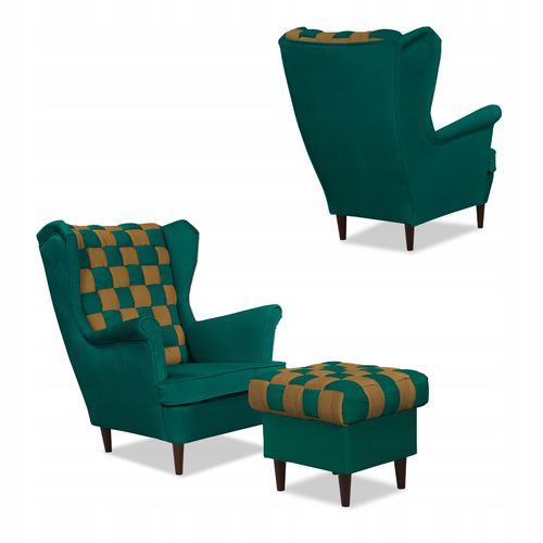 Zestaw uszak CAROL DUO sofa fotele pufy zielono - brązowy na Arena.pl