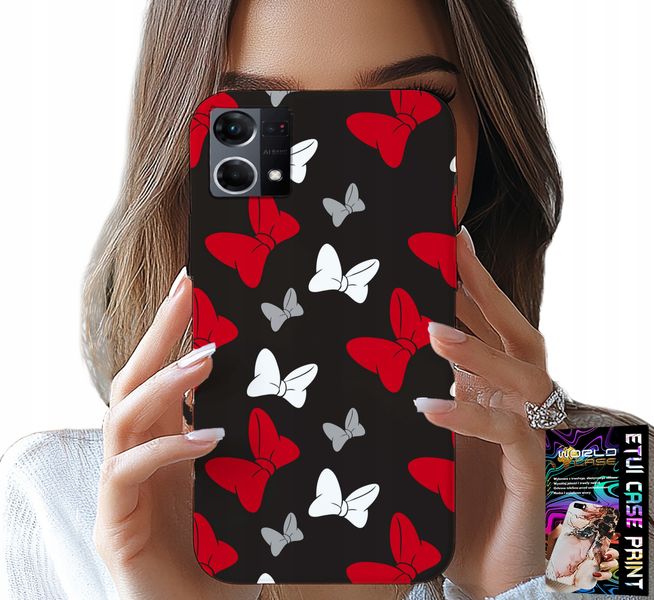 ETUI DO OPPO RENO7 4G - KOKARDKI CZERWONO BIAŁE MYSZKA, WZORY zdjęcie 1