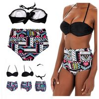 Bikini dwuczęściowe figi wysoki stan usztywniane miseczki pushup czarny xl