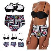 Bikini dwuczęściowe figi wysoki stan usztywniane miseczki pushup czarny xl