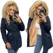 KLASYCZNA ZIMOWA PARKA CIEPŁA KURTKA DAMSKA NA MISIU Z FUTERKIEM 3XL