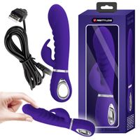 Wibrator damski z masażerem łechtaczki i żebrowanym trzonem. Silikonowy