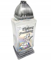 ZNICZ DUŻA KAPLICZKA SREBRNA TĘCZOWA PAMIĘTAMY 39C ZNICZE LAMPION