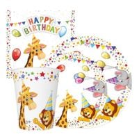 Zestaw komplet zastawy Urodzinowe Zwierzątka kubeczki talerzyki serwetki