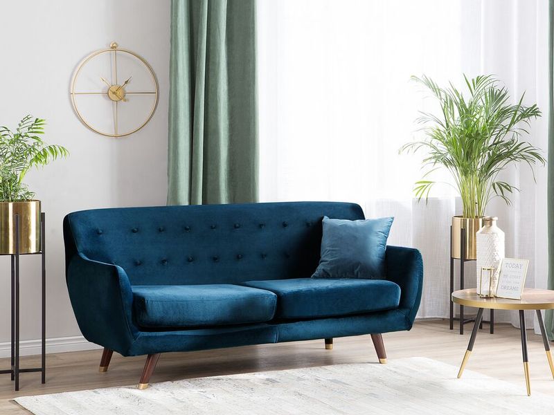 Sofa 3-osobowa welurowa niebieska BODO zdjęcie 2