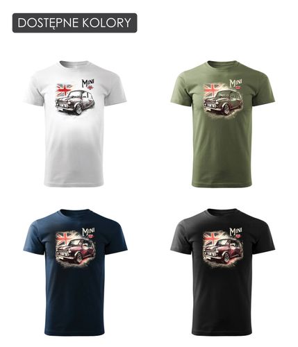 Koszulka z samochodem Mini Morris Mini Cooper kolekcjonerska męska khaki REGULAR M na Arena.pl
