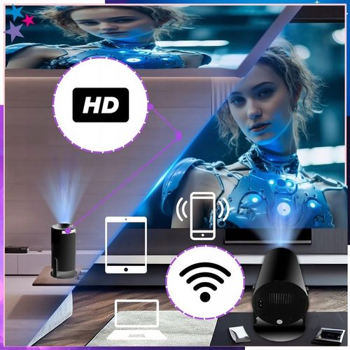 PROJEKTOR RZUTNIK MINI PRZENOŚNY ANDROID LED WIFI FULL HD SMART TV HY300 na Arena.pl