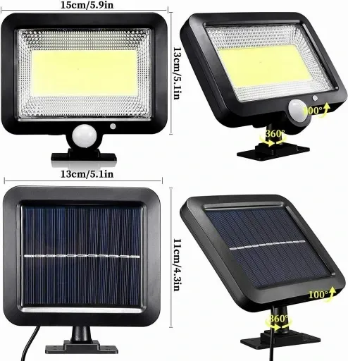 LAMPA SOLARNA COB 100 LED PANEL SOLARNY CZUJNIK RUCHU ZMIERZCHU PILOT zdjęcie 3