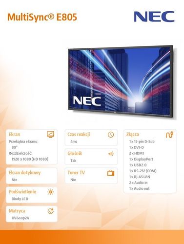 NEC 80" LED E805 FHD, 350cd, 12/7 na Arena.pl