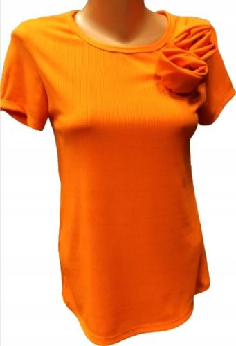 BLUZKA DAMSKA włoska PRĄŻKOWANA z różyczkami pomarańcz neon na Arena.pl