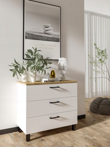 Komoda Nela 80 z 3 szufladami blat 16 biały/dąb craft złoty (W3) na Arena.pl