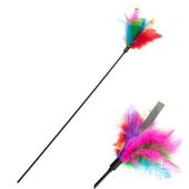 Wędka zabawka dla kota z kolorowymi prawdziwymi piórami piórkami 60cm