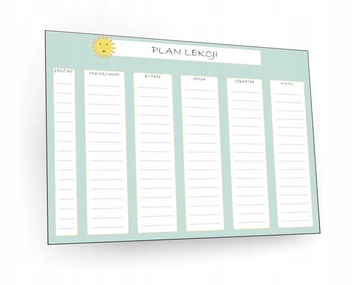 Plan lekcji suchościeralny plan zajęć dla dzieci samoprzylepny A4 SŁOŃCE zdjęcie 1