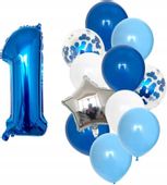 Balony urodzinowe 12szt niebieskie konfetti roczek  F159_1