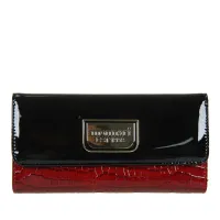 portfel damski skóra naturalna czerwony czarny duży