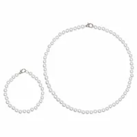 KOMPLET ZESTAW BIŻUTERII PEREŁKI PERŁY KLASYCZNE NASZYJNIK I BRANSOLETKA