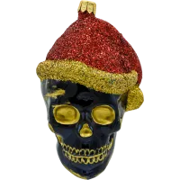 Bombka choinkowa szklCzaszka w czapce świętego Mikołaja z złotymi akcentami