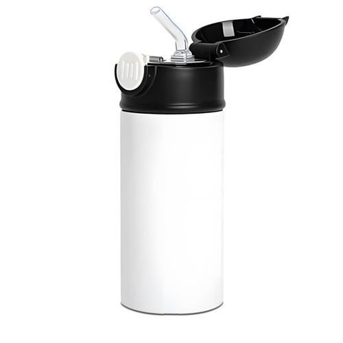 Bidon - butelka 360 ml dla dzieci z dowolnym nadrukiem - biała z czarną zakrętką na Arena.pl