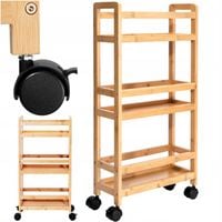 PÓŁKA ŁAZIENKOWA KUCHENNA SZAFKA NA KÓŁKACH REGAŁ BAMBUSOWY 3 POZIOMY WĄSKI