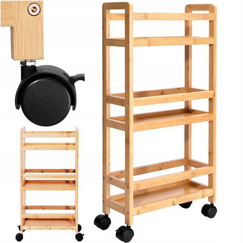 PÓŁKA ŁAZIENKOWA KUCHENNA SZAFKA NA KÓŁKACH REGAŁ BAMBUSOWY 3 POZIOMY na Arena.pl
