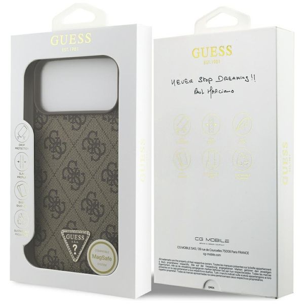 Etui Guess Leather 4G Triangle Strass MagSafe do iPhone 17 Pro Max brązowy zdjęcie 8