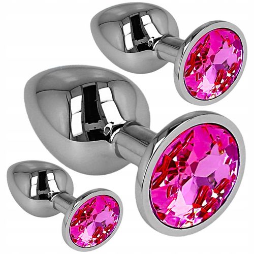 Zestaw 3 Metalowych Korków Analnych z Różowym Kryształem – Rozmiary S, M, L na Arena.pl