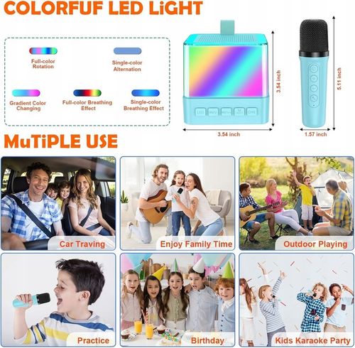 Maszyna do Karaoke dla Dzieci z Mikrofonem Bezprzewodowym| Bluetooth | LED na Arena.pl