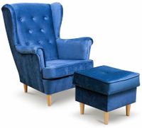 Fotel uszak Lily z podnóżkiem w stylu skandynawskim