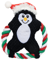 Pluszowa zabawka dla psa pierścieniowy szarpak pingwin z piszczałką 20x20cm