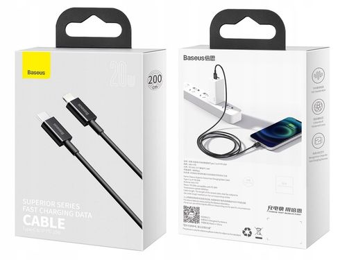 BASEUS KABEL USB-C SZYBKIE ŁADOWANIE DO IPHONE LIGHTNING PRZEWÓD PD 20W 2M na Arena.pl