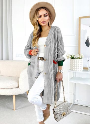 Gruby długi oversize KARDIGAN DAMSKI rozpinany sweter guziki G2OP na Arena.pl