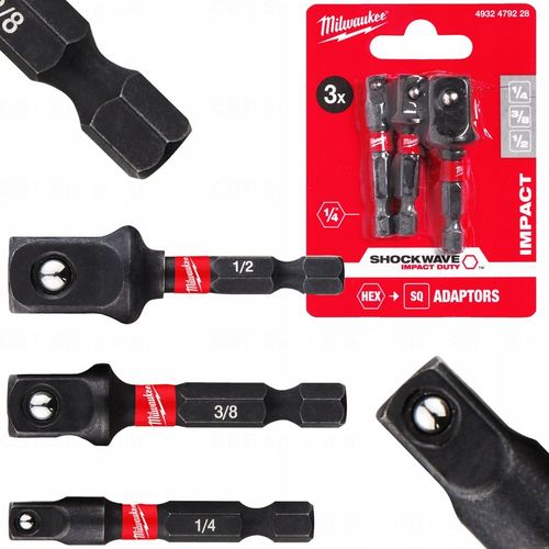 Zestaw 3 szt adapterów nasadek udarowych Milwaukee 1/4 NA 1/4 3/8 1/2 na Arena.pl