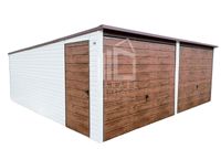 GARAŻ BLASZANY 6m x 6m poziom - spad tył 2x Brama uchylna  dodatkowe drzwi