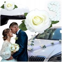 OZDOBA SAMOCHODOWA NA ŚLUB WESELE KWIATY DEKORACJA ŚLUBNA NA AUTO TIUL
