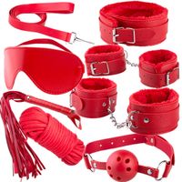 ZESTAW DO ZABAWY BDSM - PEJCZ KNEBEL KAJDANKI ... CZERWONY