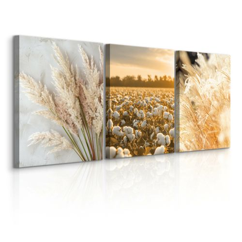 Obrazy Do Sypialni Set Pejzaż Zachód Słońca Trawy Bawełna Boho 90cm x 40cm na Arena.pl