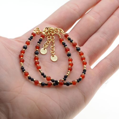 Bransoletka - Onyks czerwony, Turmalin, Hematyt i srebro złocone na Arena.pl