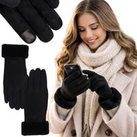 RĘKAWICZKI DAMSKIE DOTYKOWE OCIEPLANE Z FUTERKIEM