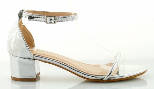 Sandały na słupku 4,5 cm. piętka pasek srebrne Rozmiar obuwia - 37 na Arena.pl