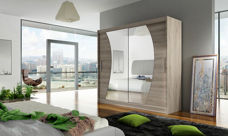 Szafa przesuwna Bega IX z lustrem 180cm - pojemna garderoba - TRUFLA zdjęcie 2