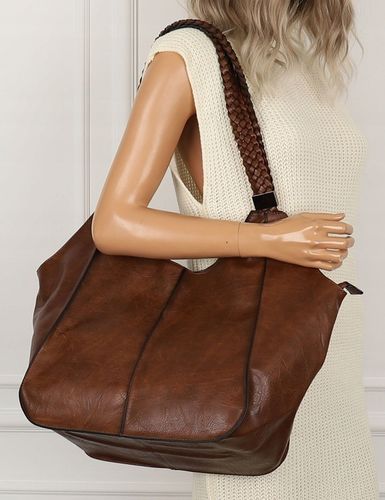 Torebka Damska na Ramię Włoskiej Marki Torba Miejska Shopper L16730 Brązowa na Arena.pl