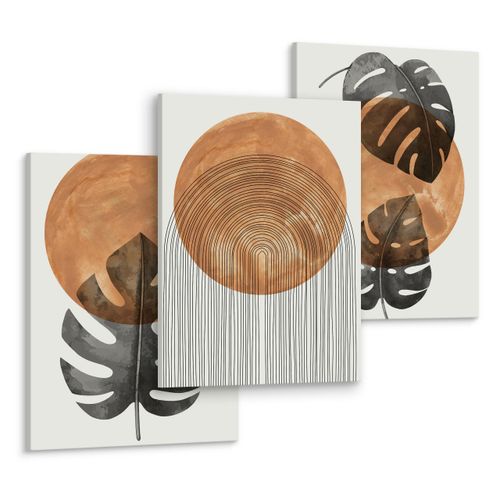 OBRAZY NA PŁÓTNIE SET LIŚCIE TROPIKALNE MONSTERY AKWARELE BOHO 90cm x 40cm na Arena.pl