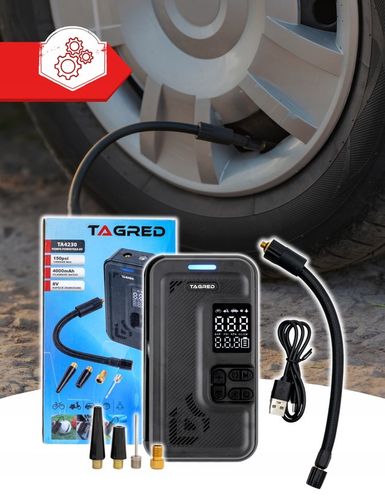 KOMPRESOR SAMOCHODOWY Pompka Elektryczna Sprężarka do kół 8V 4000mAh LCD na Arena.pl