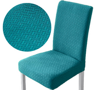 POKROWIEC NA KRZESŁO ŻAKARD JODEŁKA ELASTYCZNY DO JADALNI TURKUSOWY