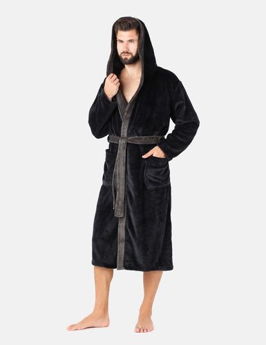 Szlafrok męski z kapturem ciepły miękki 2 kieszenie LA-221 Czarny XXL na Arena.pl