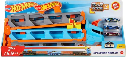 HOT WHEELS TRANSPORTER CIĘŻARÓWKA I TOR 2W1 + 3 AUTA PREZENT DLA DZIECKA na Arena.pl