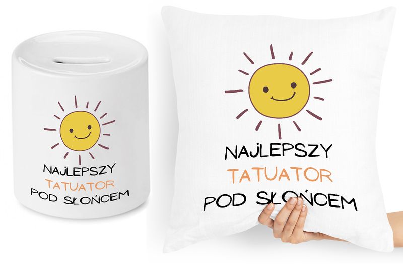 Dla Tatuażysty Zestaw Poduszka + Skarbonka Prezent Z Nadrukiem Ze Zdjęciem zdjęcie 1