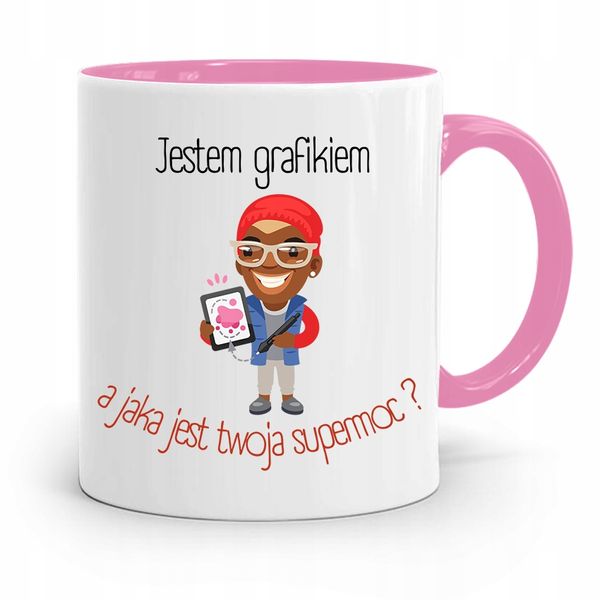 Kubek Różowy Dla Grafika A Jaka Jest Twoja Moc? Z Nadrukiem Ze Zdjęciem zdjęcie 1
