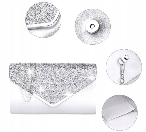 Srebrna Torebka Kopertówka Błyszcząca Wizytowa na Arena.pl
